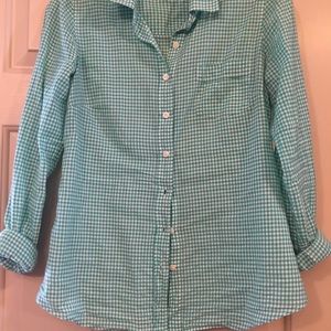 JCrew Green Gingham Blouse